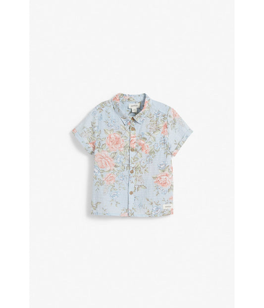 Baby blue floral short-sleeved shirt