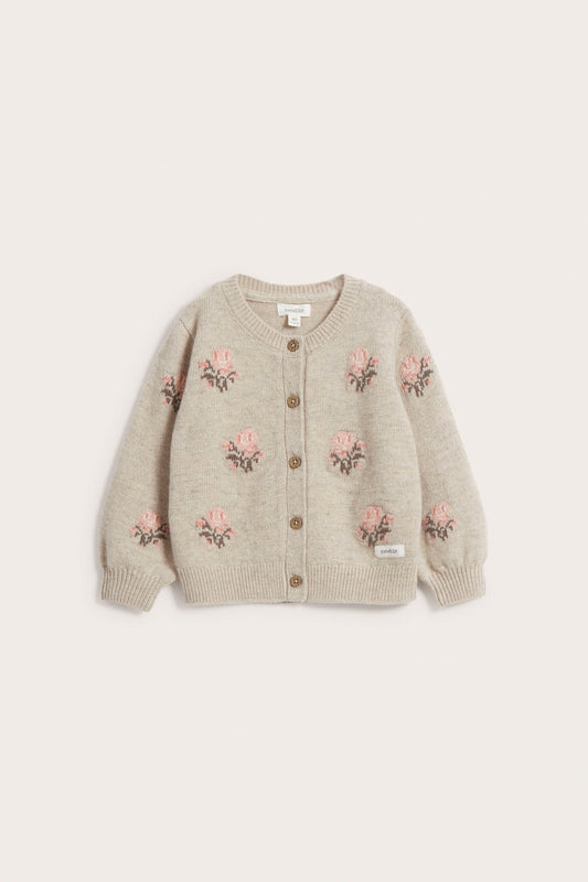 Baby beige floral jacquard-knit cardigan