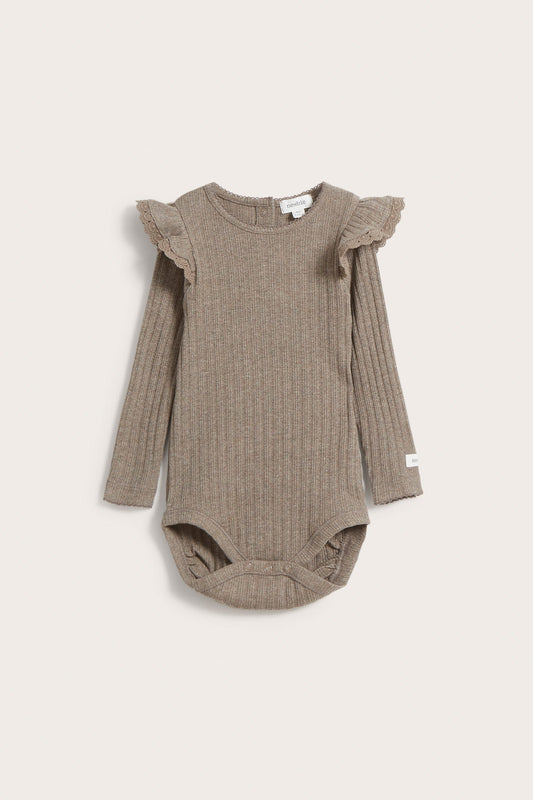 Baby beige ribbed frill bodysuit