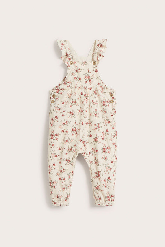 Baby beige floral corduroy overalls