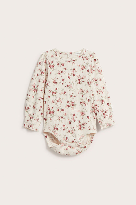 Baby beige floral rib bodysuit